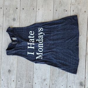 I Hate Mondays Braided Racerback Graphic Tank Gray & White - Size Medium